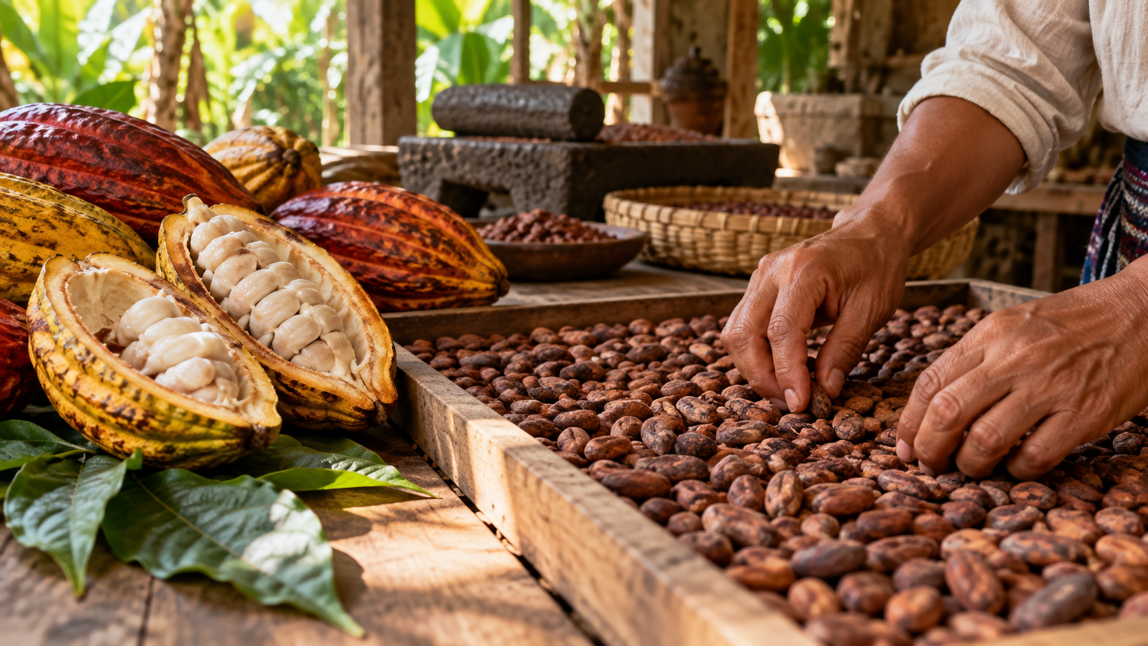 Experiencia gastronómica mexicana en una feria culinaria, ilustración para hablar de cacao y diversidad de sabores
